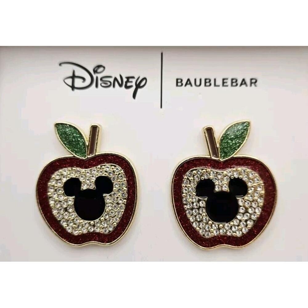 Disney X Baublebar Stud Earrings Apple Mickey Villain Gems Glitter Enamel